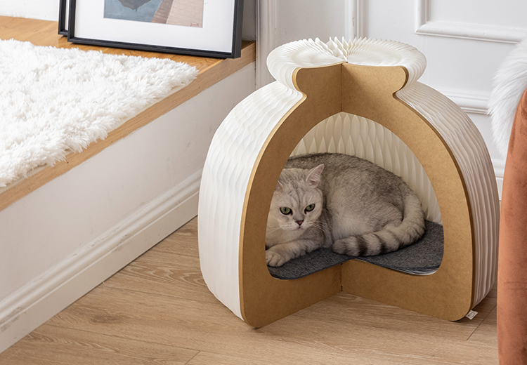 Creative Unique Design Foldable Cat House And Cattery With Felt Cushion For Small Pets (1)