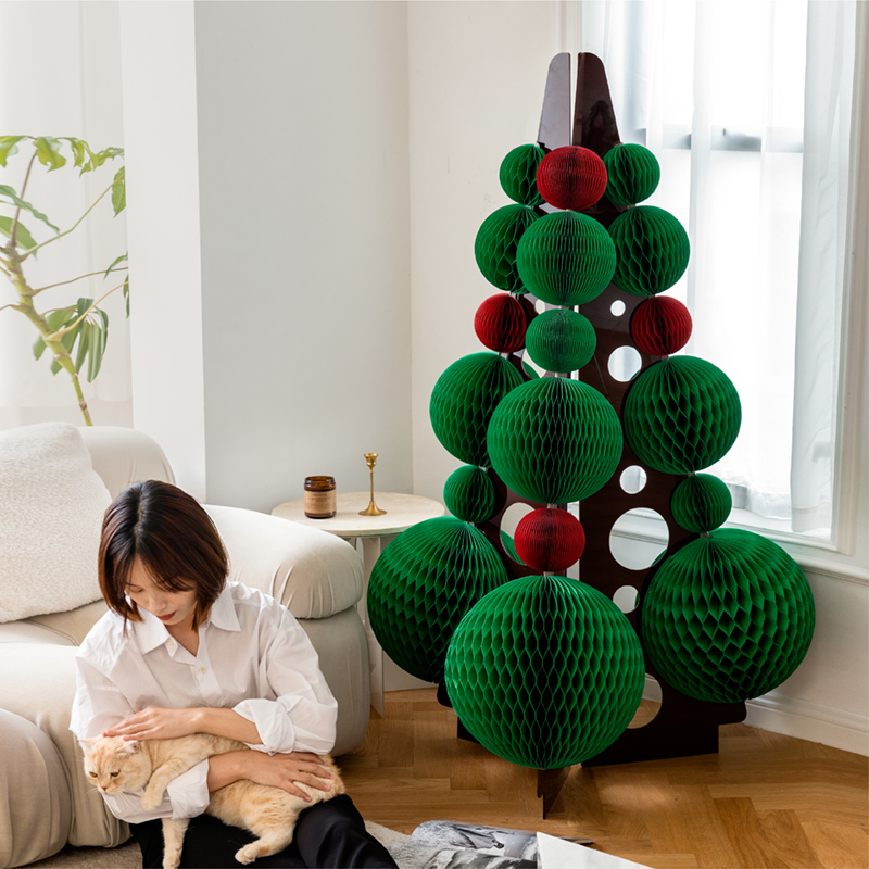 Flexible Assembly Paper Christmas Tree Bubble Xmas Decoration For Living Room Showroom