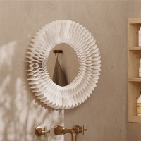Wall Hanging Circle Mirror With Accordion Paper For Bedroom Living Room